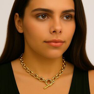 Bold Elements Gold-Tone Chain Necklace – 18-inch Statement Jewelry for Women